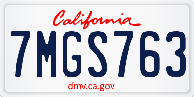 CA license plate 7MGS763