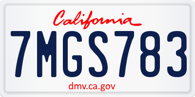 CA license plate 7MGS783