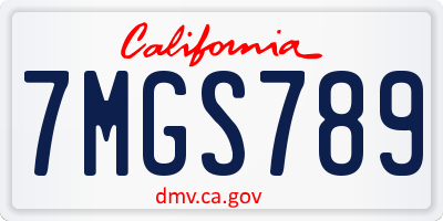 CA license plate 7MGS789