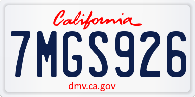 CA license plate 7MGS926