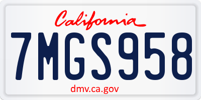 CA license plate 7MGS958