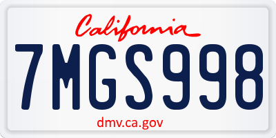 CA license plate 7MGS998