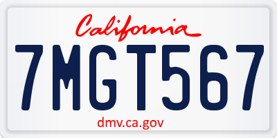 CA license plate 7MGT567