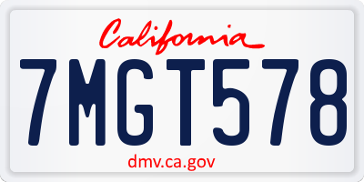 CA license plate 7MGT578