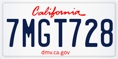 CA license plate 7MGT728