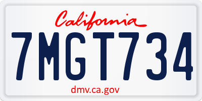 CA license plate 7MGT734