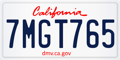 CA license plate 7MGT765