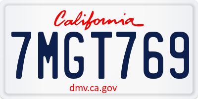 CA license plate 7MGT769