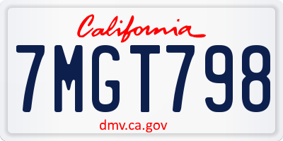 CA license plate 7MGT798