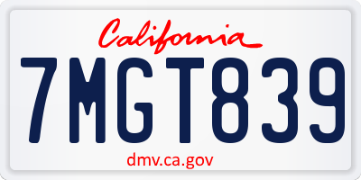 CA license plate 7MGT839