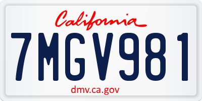 CA license plate 7MGV981