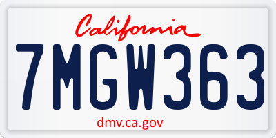 CA license plate 7MGW363