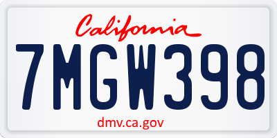 CA license plate 7MGW398