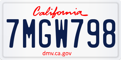 CA license plate 7MGW798