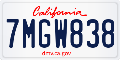 CA license plate 7MGW838