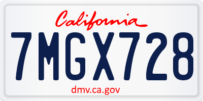 CA license plate 7MGX728
