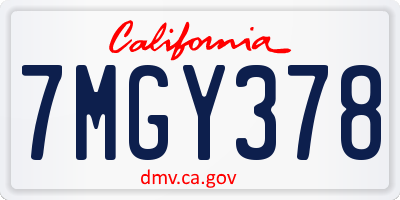 CA license plate 7MGY378