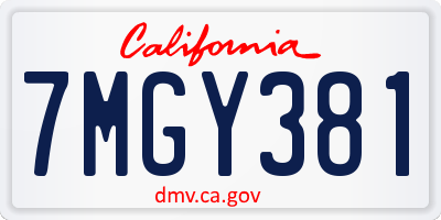CA license plate 7MGY381