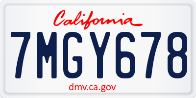 CA license plate 7MGY678
