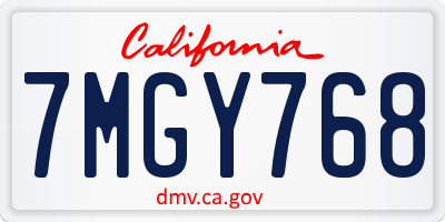 CA license plate 7MGY768