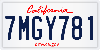 CA license plate 7MGY781