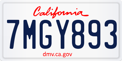 CA license plate 7MGY893