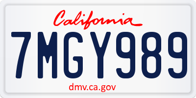 CA license plate 7MGY989