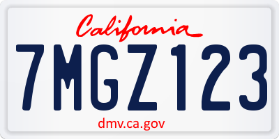 CA license plate 7MGZ123