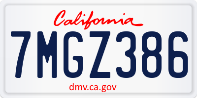 CA license plate 7MGZ386