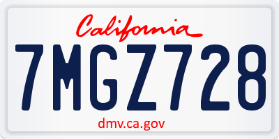 CA license plate 7MGZ728