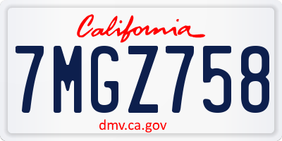 CA license plate 7MGZ758