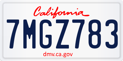 CA license plate 7MGZ783