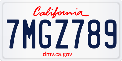 CA license plate 7MGZ789