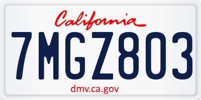 CA license plate 7MGZ803