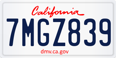CA license plate 7MGZ839