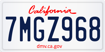 CA license plate 7MGZ968