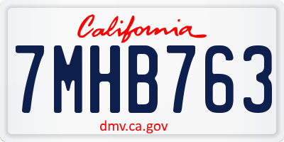 CA license plate 7MHB763