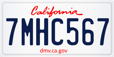 CA license plate 7MHC567
