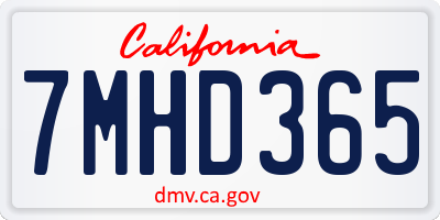 CA license plate 7MHD365