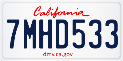 CA license plate 7MHD533