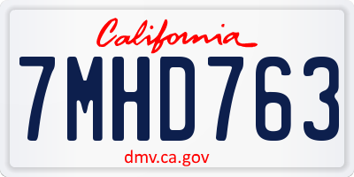 CA license plate 7MHD763