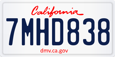 CA license plate 7MHD838