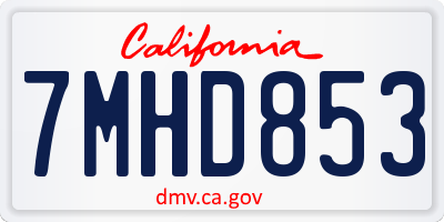 CA license plate 7MHD853