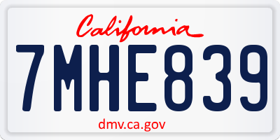 CA license plate 7MHE839