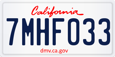 CA license plate 7MHF033