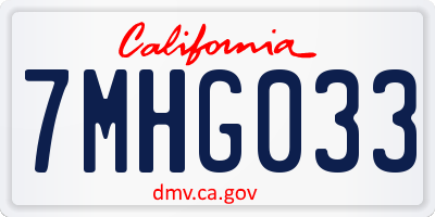 CA license plate 7MHG033