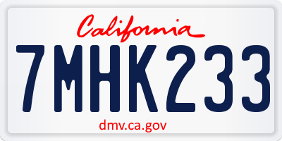 CA license plate 7MHK233