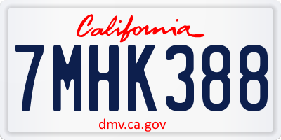 CA license plate 7MHK388