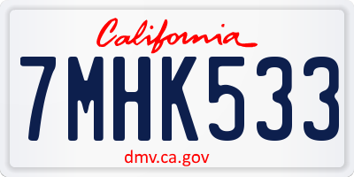 CA license plate 7MHK533