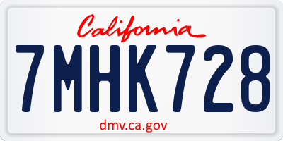 CA license plate 7MHK728